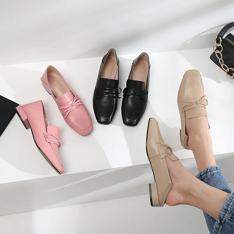 

2019 Spring New Style Flat Keel Thin Shoes Women's Korean-style Bow Slip-on British-Style Small Leather Shoes Black And White wi