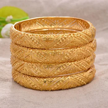 

24K Dubai Can open 4Pcs/lot Middle East Arab Dubai Bangle Bracelet for Women African Gold Color Bresslate Jewelry Trendy Gifts