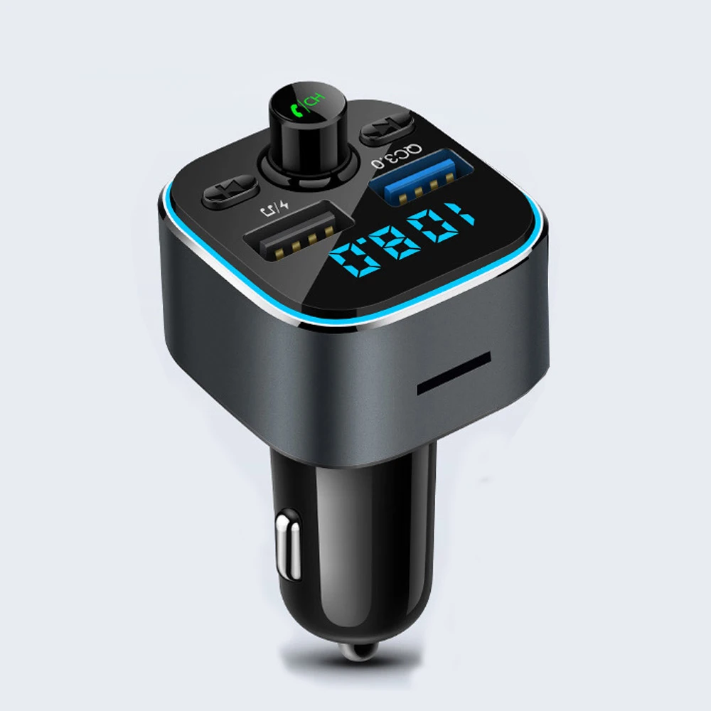 Серый Bluetooth 5,0, fm-передатчик QC3.0, автомобильный комплект громкой связи, двойное зарядное устройство USB, беспроводной аудио приемник, TF карта, музыкальный плеер для автомобиля, радио - Название цвета: Серый