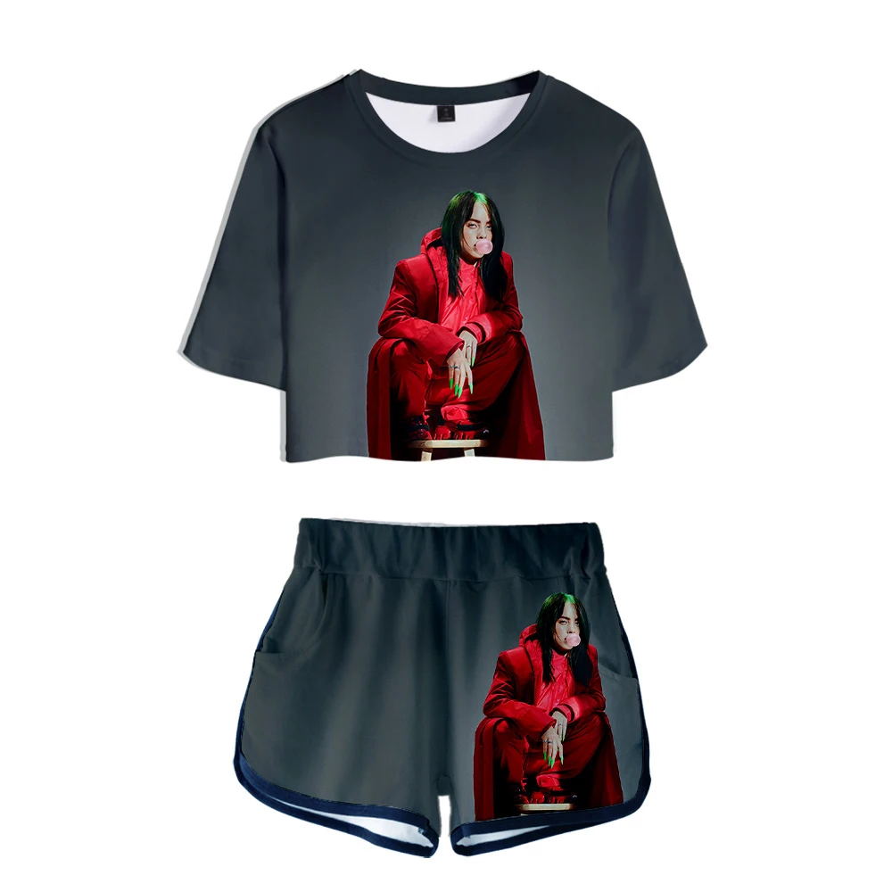 Летняя новая модная сексуальная 3DT рубашка с коротким рукавом billie eilish Женская Удобная тонкая футболка+ шорты Женский Повседневный костюм