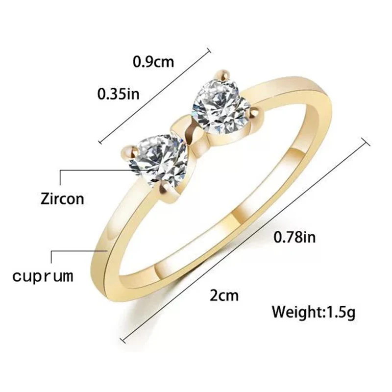 Золотого цвета женские свадебные кольца с кристаллами Новое обручальное 1 шт модное кольцо с бантом
