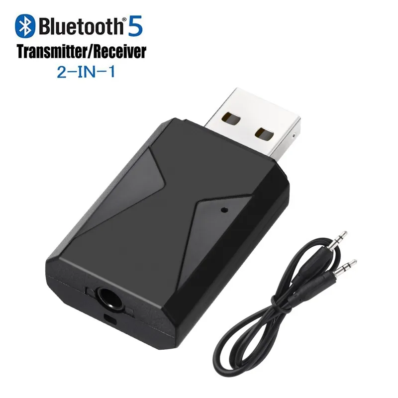 2 в 1 Bluetooth 5,0 приемник и передатчик стерео беспроводной аудио адаптер USB 3,5 мм разъем с микрофоном для ТВ ПК телефона игровой консоли - Цвет: Черный