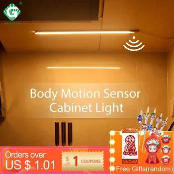 

12V LED Under Cabinet Light Strip Bar Aluminnum Motion Sensor Lamp Strip Kitchen Wardrobe Cabinet Lighting 6W/8W/10W Night Light