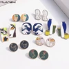 HUANZHI 2022 New Enamel Abstract Clock Geometric Round Art Line Drip Glaze Pattern Asymmetry Stud Earring Jewelry for Women Girl ► Photo 2/6