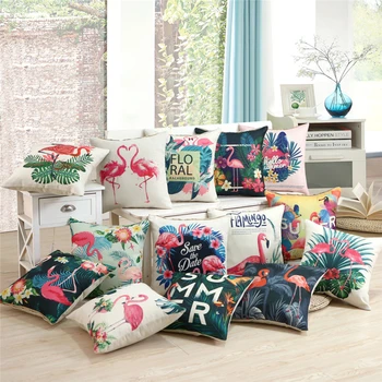 

Tropic Plant Flamingo Print Cushion Pillow 45x45cm Sofa Car Home Decorative Waist Cushion Comfortable Fluffy Linen Pillow