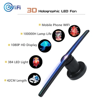 

High resolution 3D holographic LED fan AC100-240V eye catching mobile phone wifi control ad hologram 3D player with 16G memory