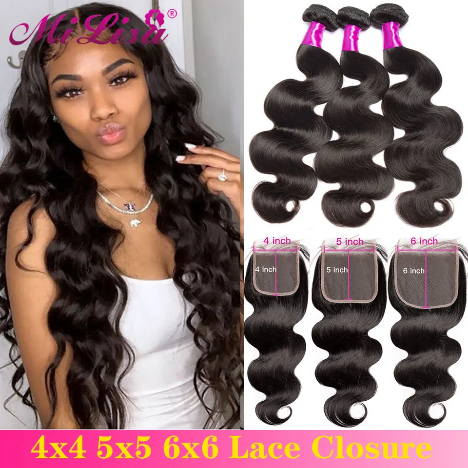 5x5 6x6 Closure And Bundles Malaysian Body Wave With Closure 3