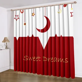 

Cartoon Moon Window Curtain 3D Print Sweet Dream Window Treatment For Living Room Curtain 2 Panels Green/Red Window Drapes