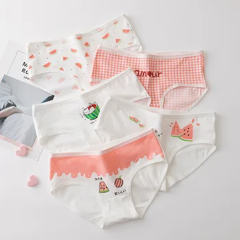 

Funny Cute Watermelon Print Cotton Briefs Period Panties for Women Plaid Underpants M-XXL