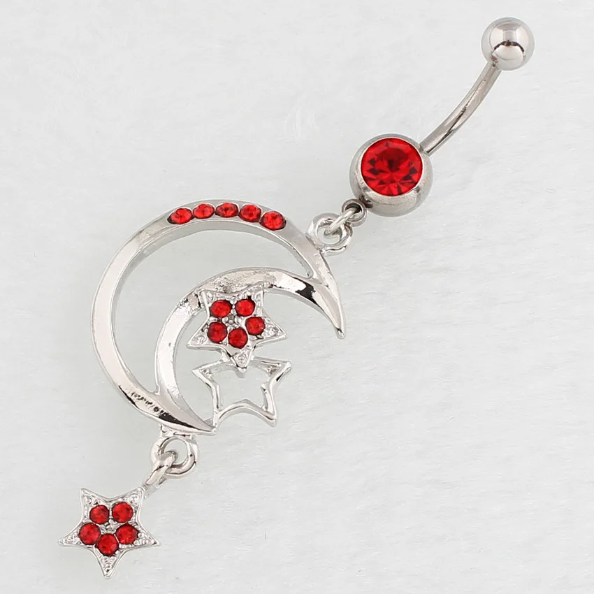 Cute Stainless Steel Navel Rings Moon Star Zircon Belly Button Ring