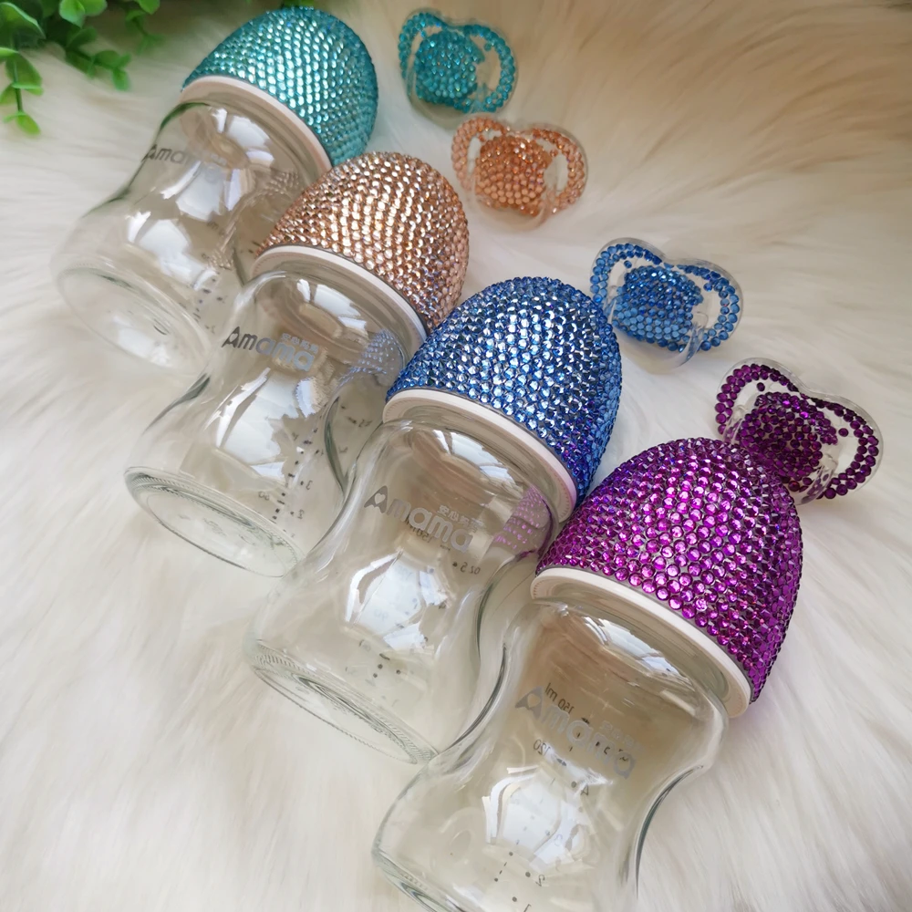 Dollbling Handmade Pink Crystal Baby Bottle Glam Pacifier Milk Feeding 1st Birthday Party Show Newborn Niece Daugther