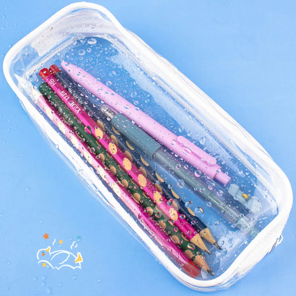 Transparent Zippred Cosmetics Bag Large Wateproof Pencil Case Portable Makeups Organizer Bag Clear Stationery