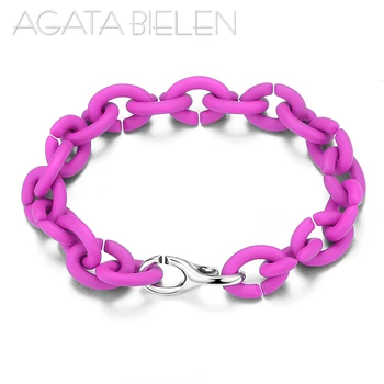 

New Fashion Deep Pink Women Bracelets Bangles Silver Beads Charm Hard Rubber X Bracelets Jewelry Gift