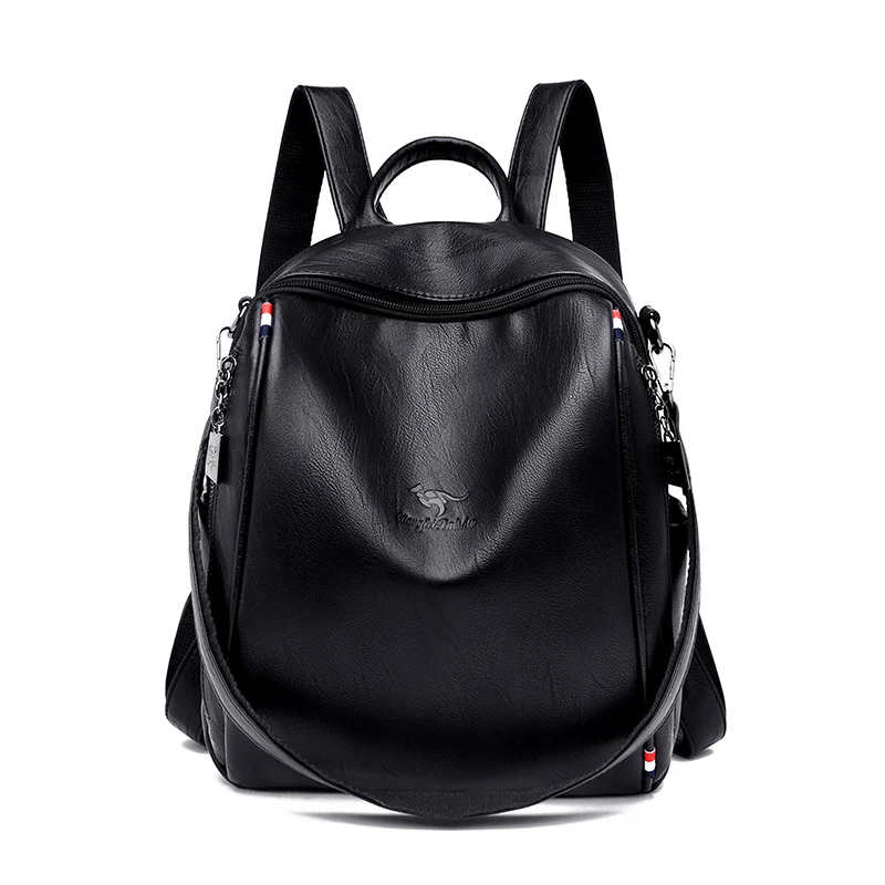 Повседневный женский рюкзак из мягкой кожи, многофункциональный женский рюкзак, большая вместительность, школьные сумки для девочек-подростков, Mochilas Mujer - Цвет: Black
