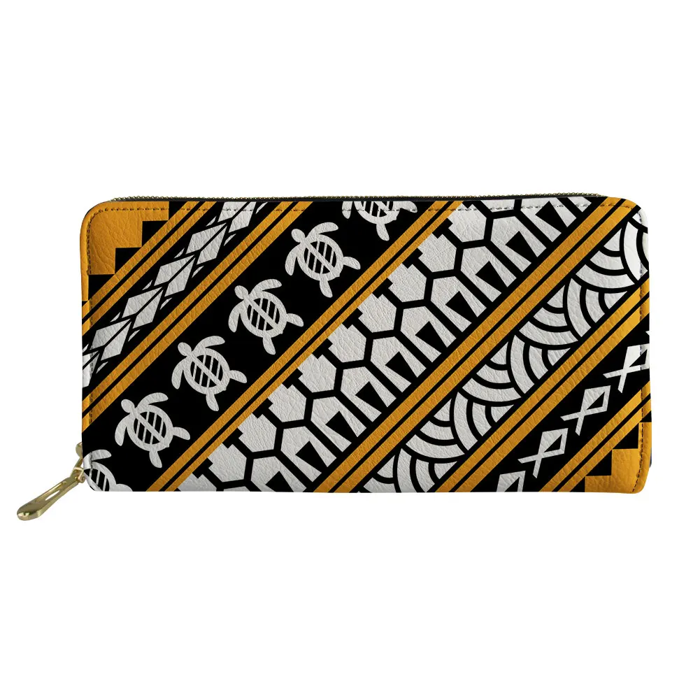 

Fiji Samoan Tribal Pattern Zipper Travel Long Purse Bags For Women Polynesian Turtle Leather Wallets Clutch Phone Money Bag 2020