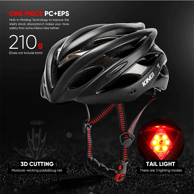 

Kingbike Lightweight Integrally Molded with Rear Lamp Warning Riding Helmet CE/CPSC Certification L629