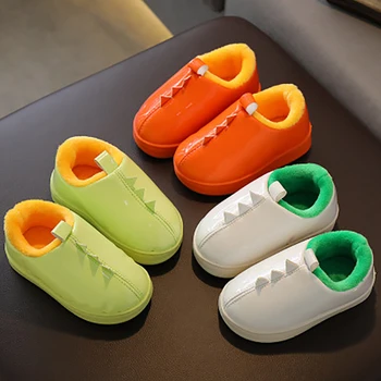 

2019 hot Toddler Autumn And Winter Sneakers Infant Kids PU Warm dinosaur Shape Shoes Boys Girls Plush Soft-Soled Slippers