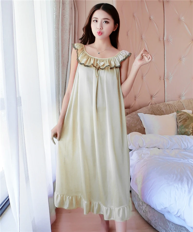 Silk Night Shirts Sleepwear Women Nightdress Lounge Sleep Ladies Nightgown Sexy Nightwear White Home Sleep Loungewear Loose Soft