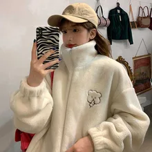 

Anbenser Women Winter Thicken Warm Lamb Wool Coat Zipper Stand Neck Winter Oversized Fleece Outerwear Female Jackets Outwear