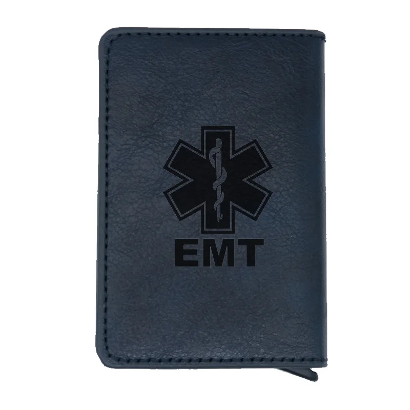 Классический черный EMT аварийный медицинский техник Rfid держатель для карт мужские кошельки винтажные короткие кожаные тонкие маленькие кошельки
