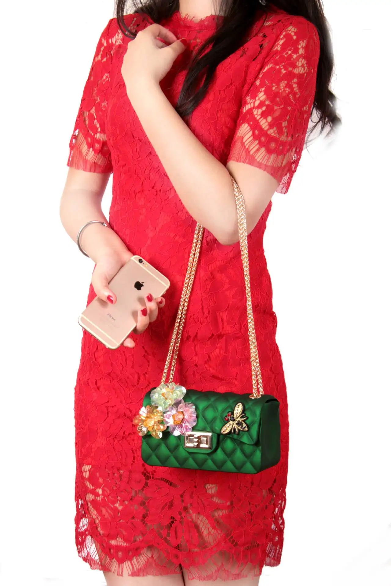 

AliExpress Dull Polish Jelly Shoulder WOMEN'S Bag Embossing Single-strap Shoulder Bag Made from Silicone Stereo Flower Bag with