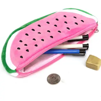 

Watermelon Design Semicircle Short Plush Pencil Bag Stationery Storage Zipper Case