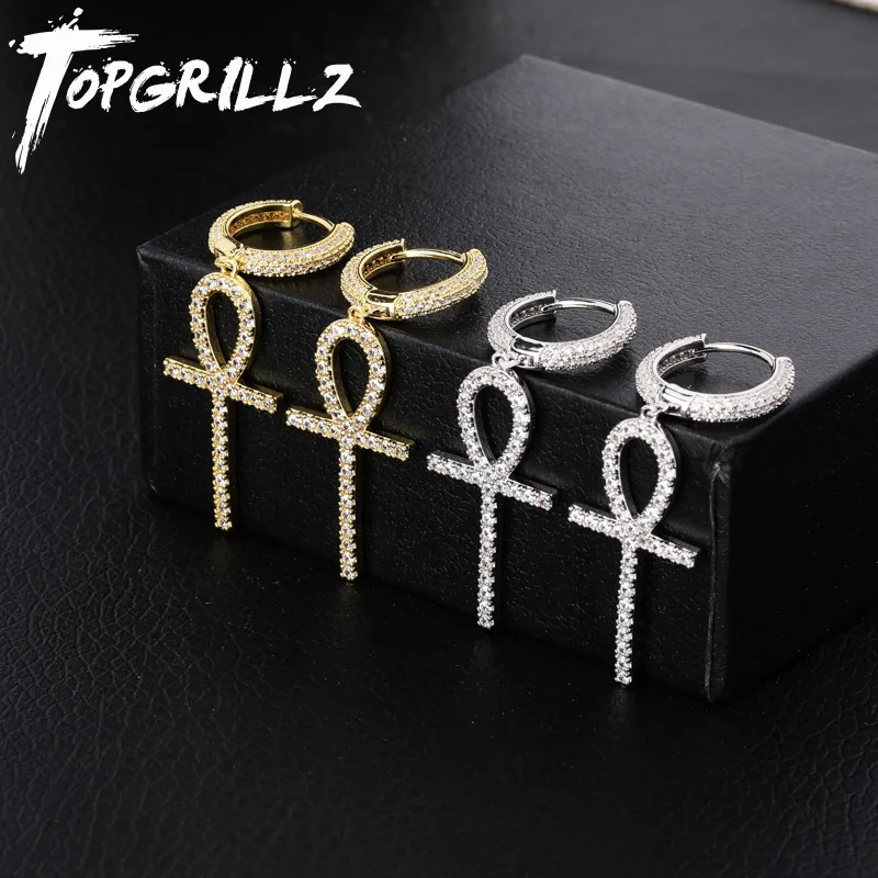 TOPGRILLZ Iced циркон крест АНХ Серьги Золото Серебро Цвет Микро с инкрустацией aaa Bling CZ камень серьги для мужчин женщин хип хоп ювелирные изделия