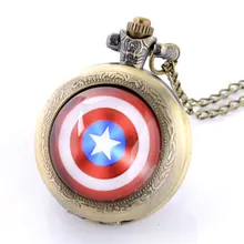Карманные часы для мужчин тема Капитан Америка Полный Охотник кварц гравированный брелок ретро кулон цепь подарочные карманные часы Мужские кварцевые