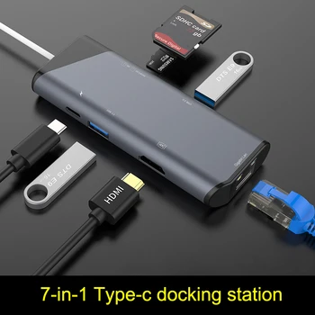

Multi-port 7-in-1 Hub Type-C to USB3.0 4K HDMI TF SD Card Reader Ethernet Adapter Docking Station H-best