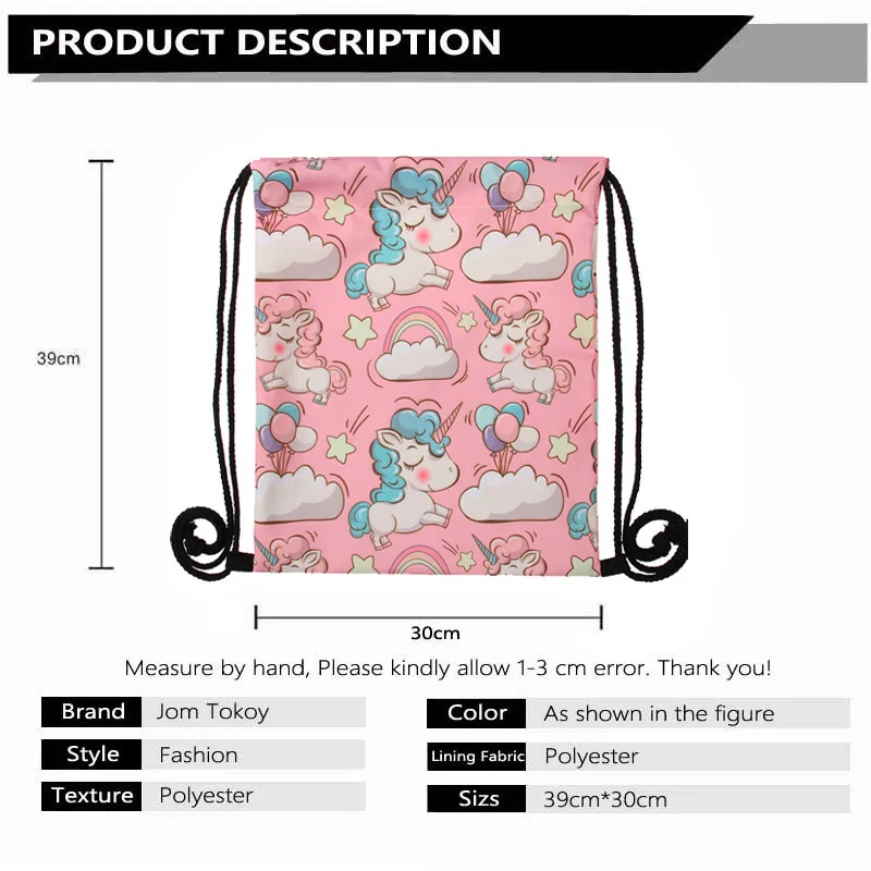 Модный шнурок сумка 3D печать единорог Mochila Feminina Drawstring Рюкзак Женский Повседневный Рюкзак для девочек