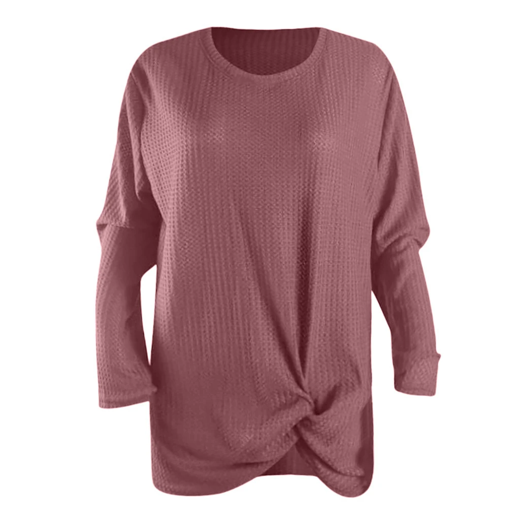 JAYCOSIN Chiffon Blouse Womens Casual Long Sleeve Autumn Knot Waffle Knit Tunic Blouse Cute Shirts Tops Winner Girl Lady 729