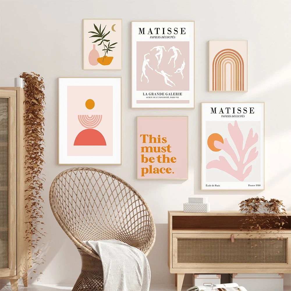 Matisse Pink Orange Wall Art Canvas Painting Boho Nordic Plants Leaves Posters and Prints For Living Room Home Decor No Frame | Дом и сад