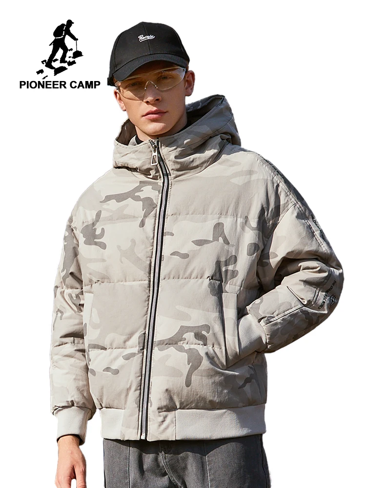 Pioneer Camp мужская куртка на утином пуху с капюшоном зимнее камуфляжное короткое пальто на молнии для мужчин s AYR903429T
