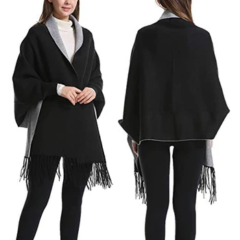 

Women Poncho Shawl Wrap Tassels Thick Warm Pashmina with Sleeves NYZ Shop