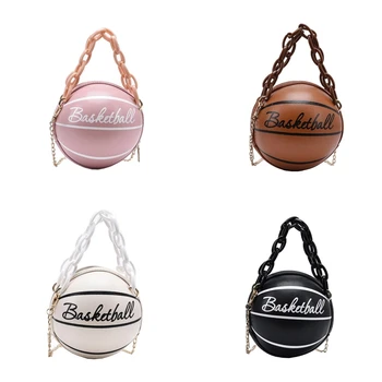 

Women Basketball Round PU Leather Shoulder Crossbody Bag Tote Chain Satchel LX9F