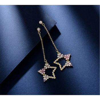 

S925 Needle Korean Temperament Star Flower Earrings Sweet Crystal Geometric Drop Earrings Female Jewelry