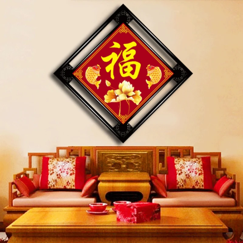 Алмазная вышивка мозаика вышивка крестиком полностью круглое сверло Blessings Fortune Carps Китайский Персонаж DIY 5D украшения Gif