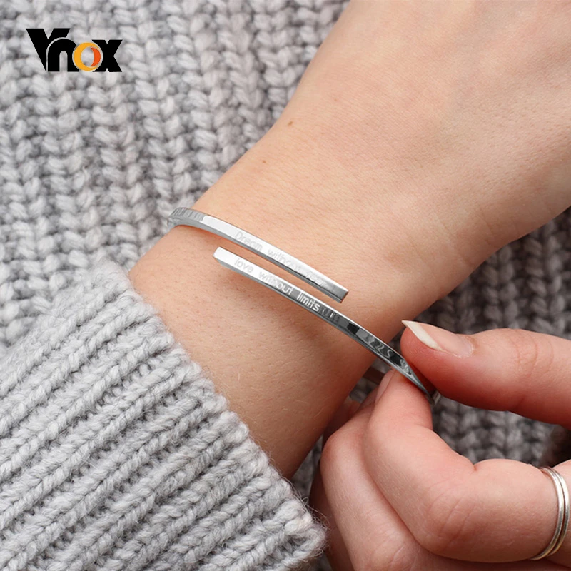 Bangle Cuff-Bracelets Disign Gift Engrave Name Custom Stainless-Steel Vnox Personalize