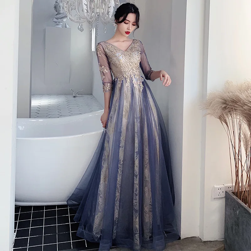 V-Neck Luxury Evening Dress Long Gala Revery Gown Party Dresses For Women Elegant Celebrity Stage Show Blue | Тематическая одежда