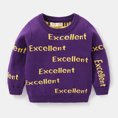 New Autumn winter Boys Sweater cotton children knitted round neck Fashion pattern Kids Pullover clothes infant baby sweaters 1-8 - Цвет: Purple