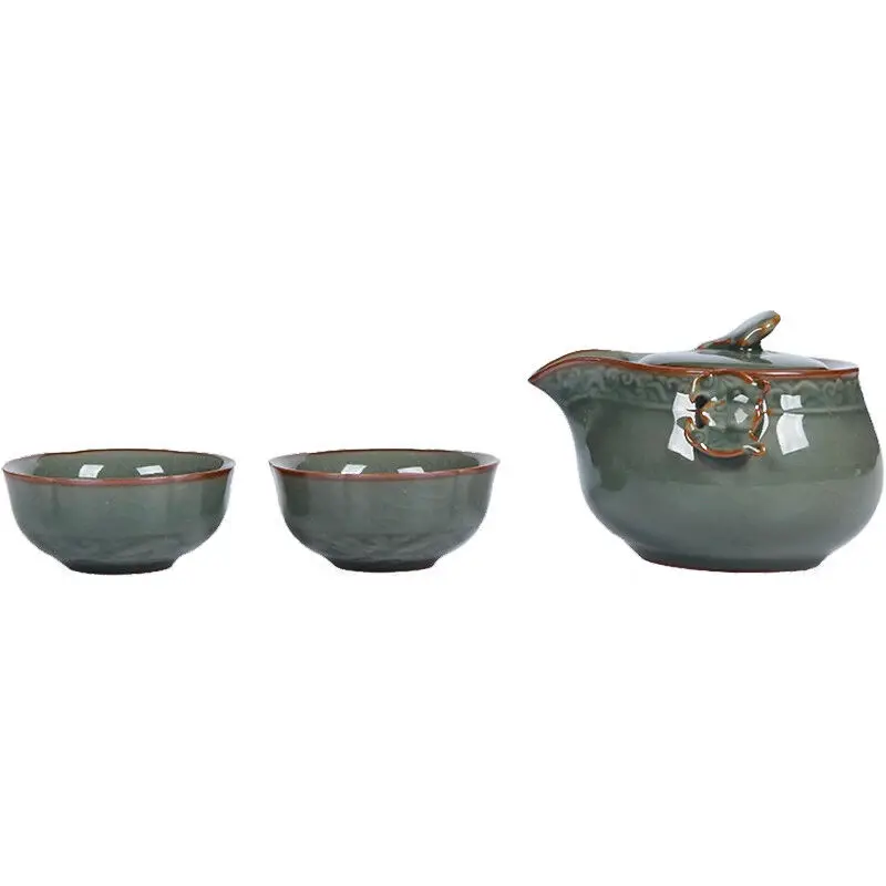 Китайский Longquan Celadon портативный чайный набор кунг-фу чайник и две чайные чашки чайная чашка