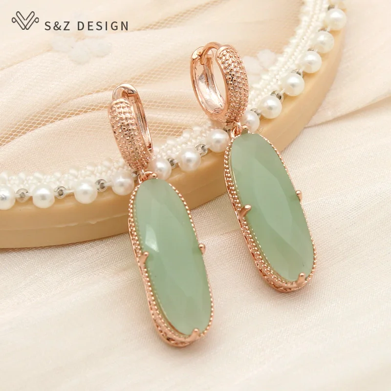 S&Z DESIGN New Elegant Large Oval Egg Shape Rose Gold Color Dangle Earrings For Women Wedding Jewelry Fashion Gift