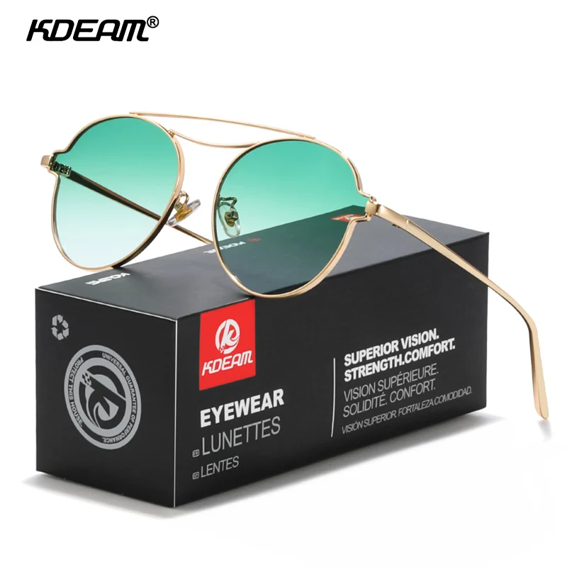 C3 Gradient Green KDEAM HD градиентные линзы круглые женские солнцезащитные очки стимпанк двойной мост Модные солнцезащитные очки женские очки для вождения на открытом воздухе KD8805 - Цвет линз: C3 Gradient Green