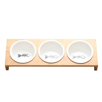 

Fashion Cat Dog Feeders Bowls Bamboo Tableware Ceramic Pet Food Water Bowl High Grade Antiskid Pet Supplies Dog Cat Bowl L