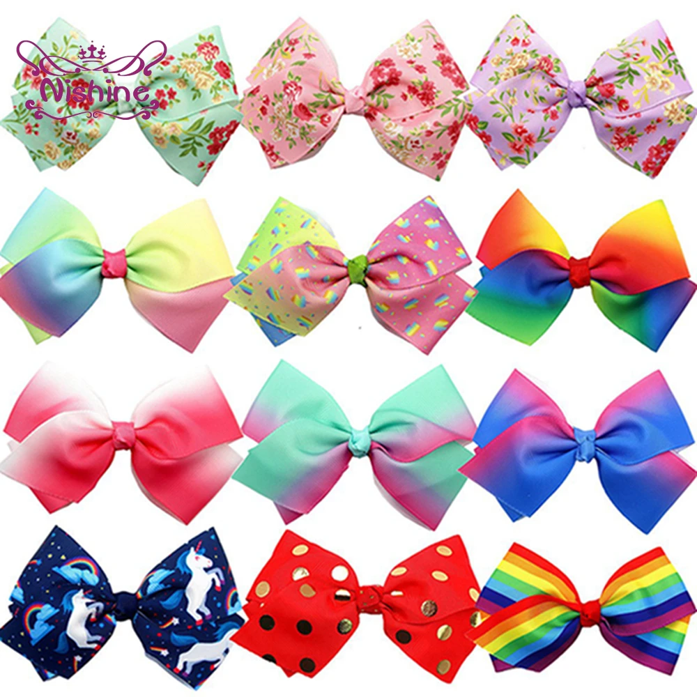 

Nishine 10pcs/lot 10 CM Colorful Striped Grosgrain Ribbon Bowknot Toddler Hair Clips DIY Handmade Bows Hairpins Printed Headwear