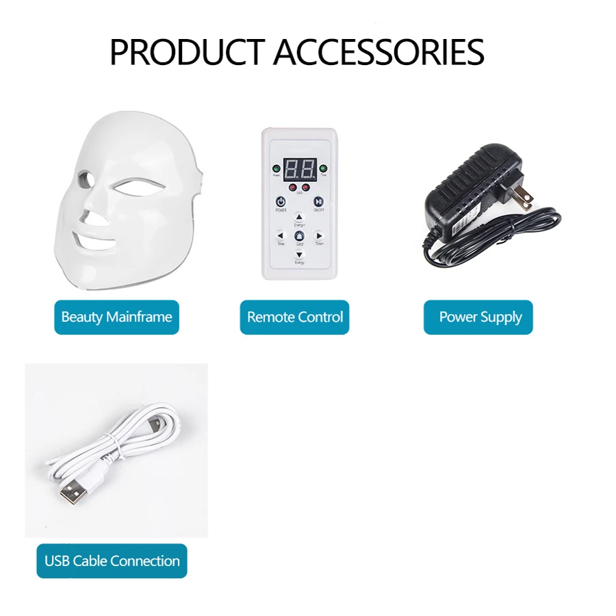 7 Colors Led Facial Mask Skin Rejuvenation Photon Therapy Electric Face Mask Tighten Skin Treatment