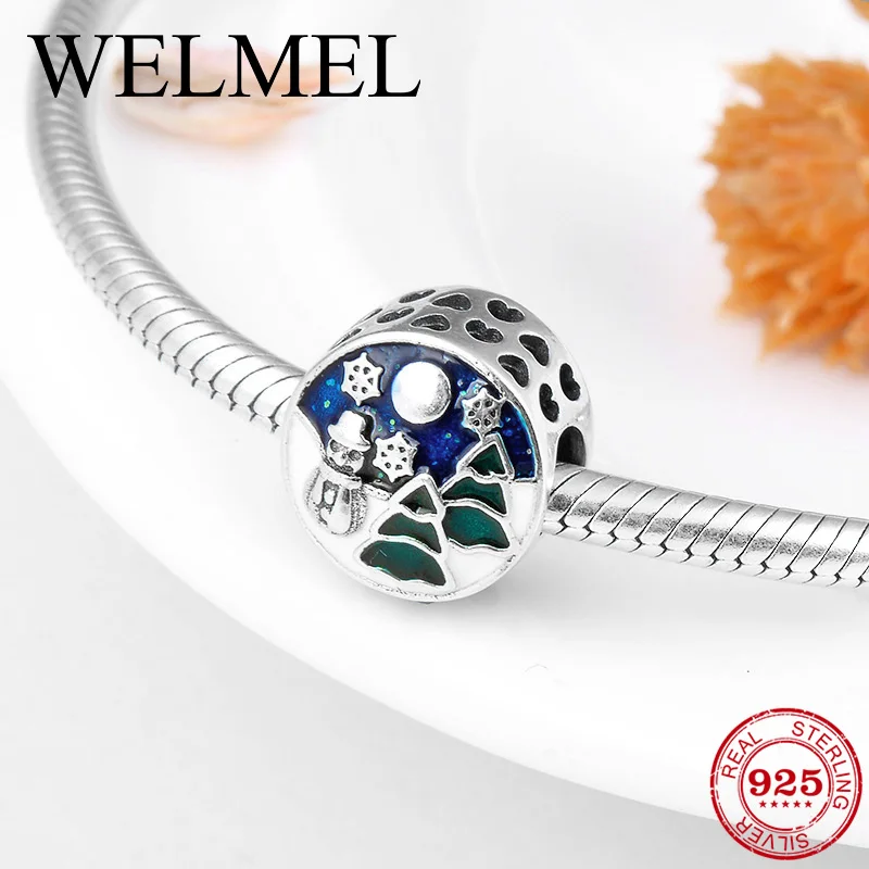 

Christmas 925 Sterling Silver Snowman snowflake and Green tree Enamel beads Fit Original Pandora Charm Bracelet Jewelry making