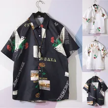 Мужские летние модные рубашки, повседневные пляжные рубашки с принтом, топ с коротким рукавом, блузка Mannen Vakantie, рубашки из полиэстера с принтом