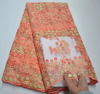 

African Beaded Lace Fabric Embroidered Nigerian Laces Fabric 2019 High Quality Gold French Tulle Lace Fabric For Women GB-562