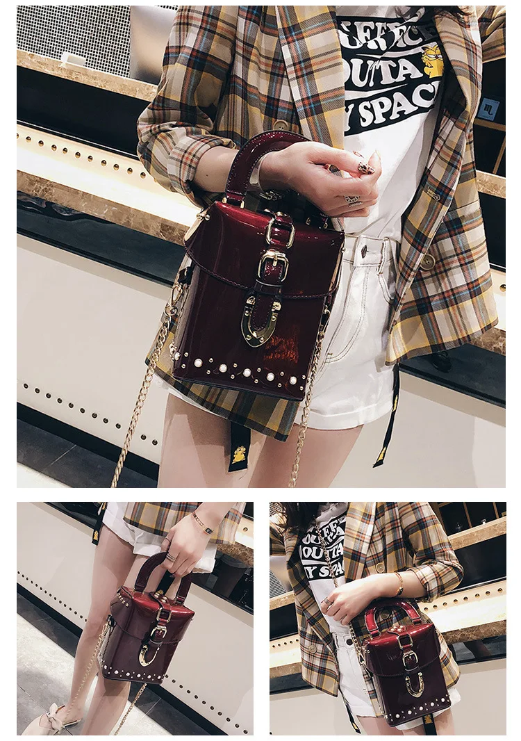 WOBAG New High Quality Women Patent Leather Cube Box Handbag Female Mini Diamond Simple Chain Shoulder Messenger Bag